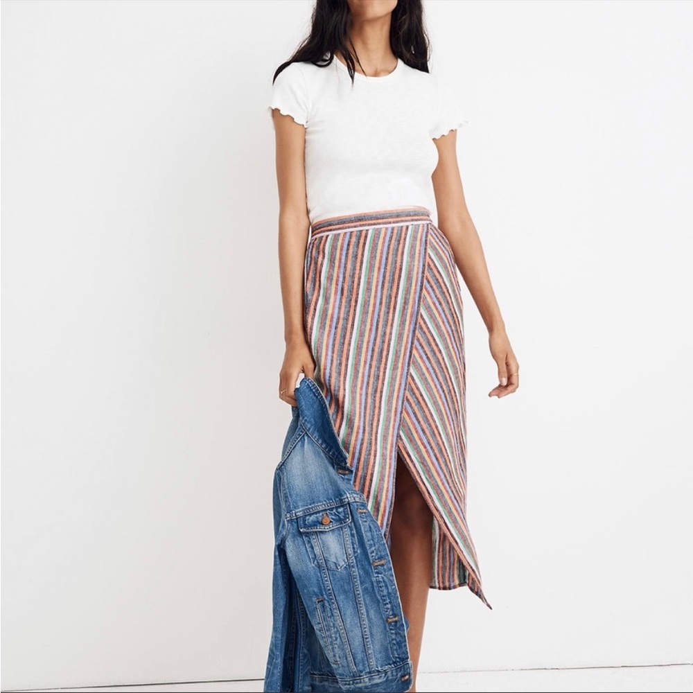 Madewell Overlay Skirt In Rainbow Stripe Size M